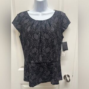 Classiques Entier Womens Floral Lace Overlay Cap Sleeve Peplum Top Black Size M